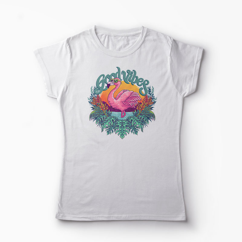 Tricou Tropical Flamingo - Femei-Alb