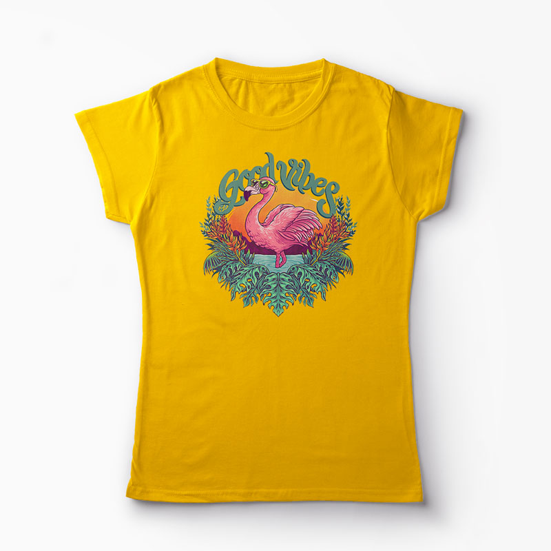 Tricou Tropical Flamingo - Femei-Galben