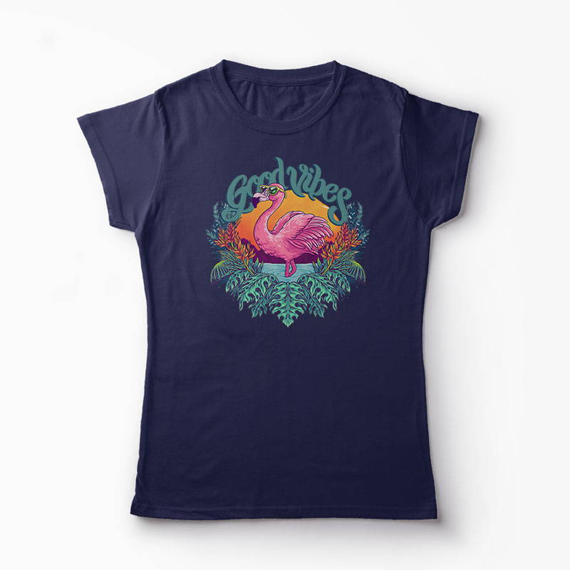 Tricou Tropical Flamingo - Femei-Bleumarin