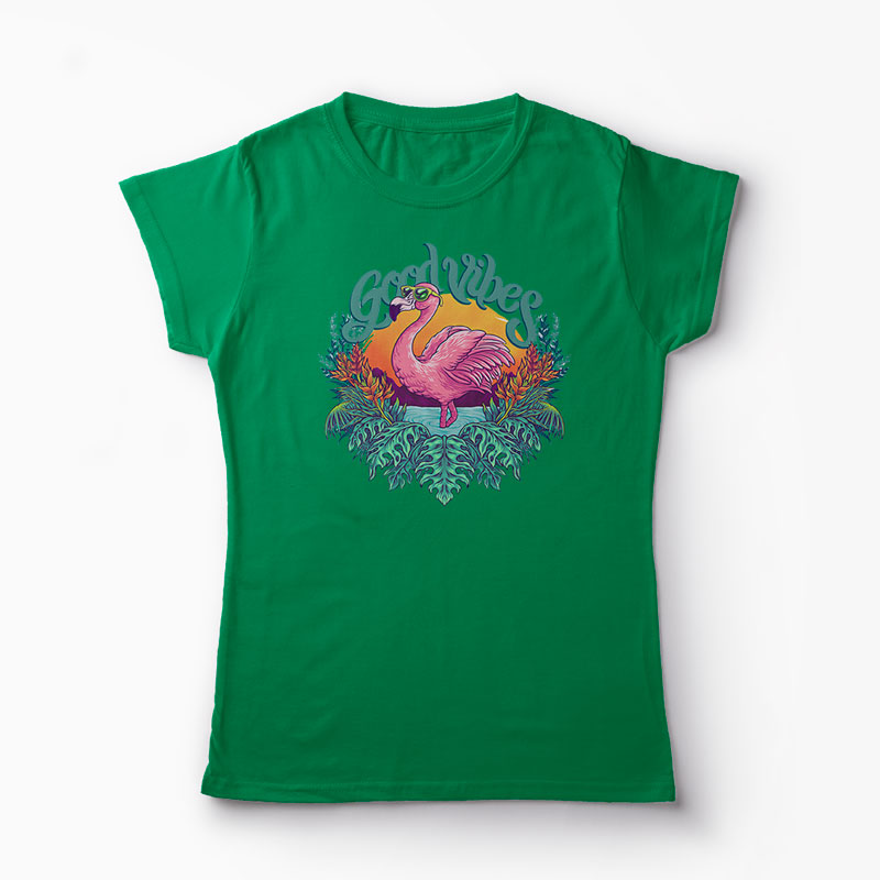 Tricou Tropical Flamingo - Femei-Verde