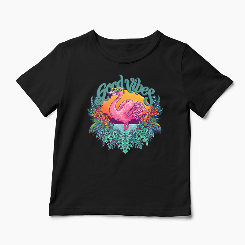 Tricou Tropical Flamingo - Copii-Negru