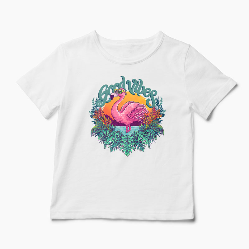 Tricou Tropical Flamingo - Copii-Alb