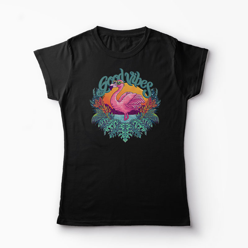 Tricou Tropical Flamingo - Femei-Negru
