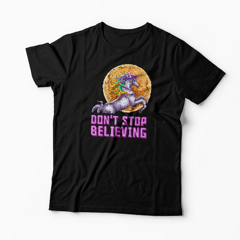 Tricou Unicorn Don't Stop Believing - Bărbați-Negru