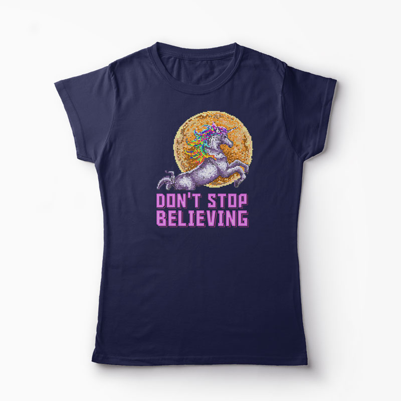 Tricou Unicorn Don't Stop Believing - Femei-Bleumarin