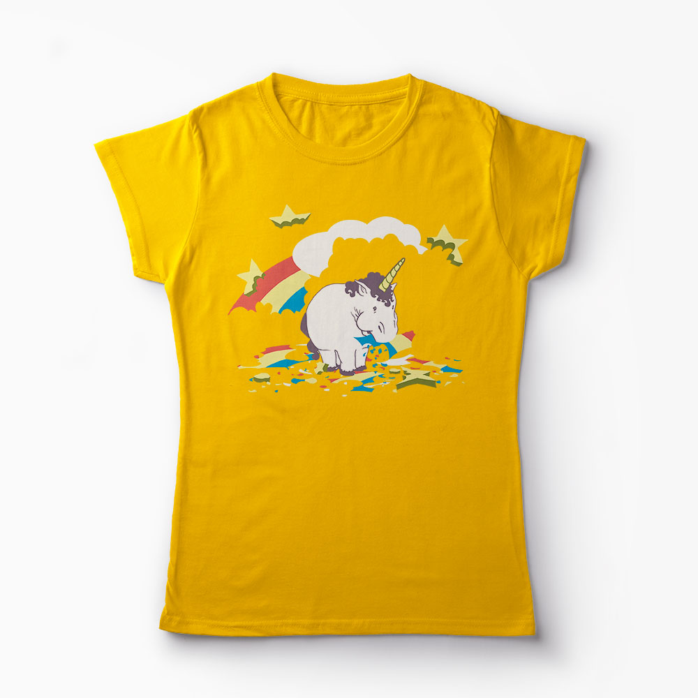 Tricou Unicorn Flămând - Femei-Galben