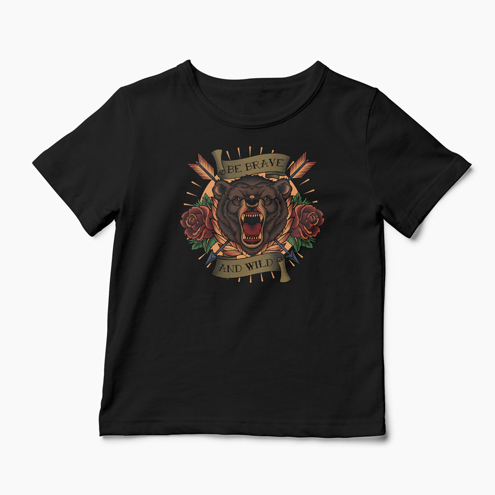 Tricou Urs Be Brave and Wild - Copii-Negru