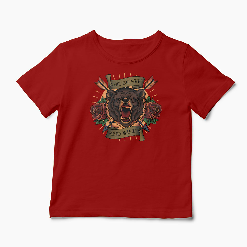 Tricou Urs Be Brave and Wild - Copii-Roșu