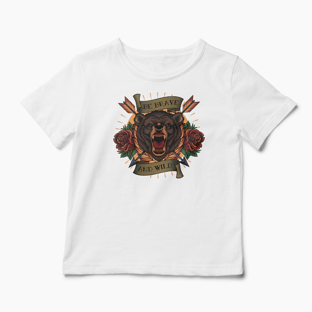 Tricou Urs Be Brave and Wild - Copii-Alb