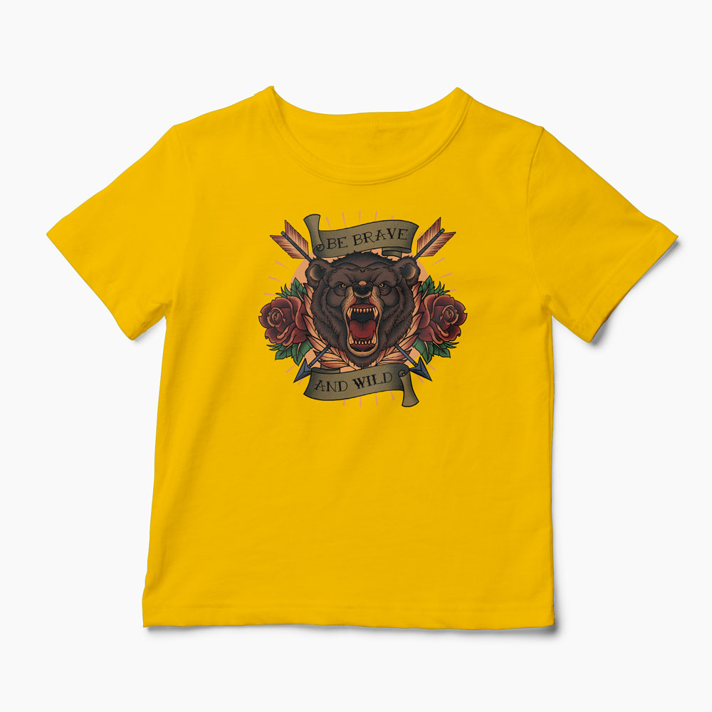 Tricou Urs Be Brave and Wild - Copii-Galben