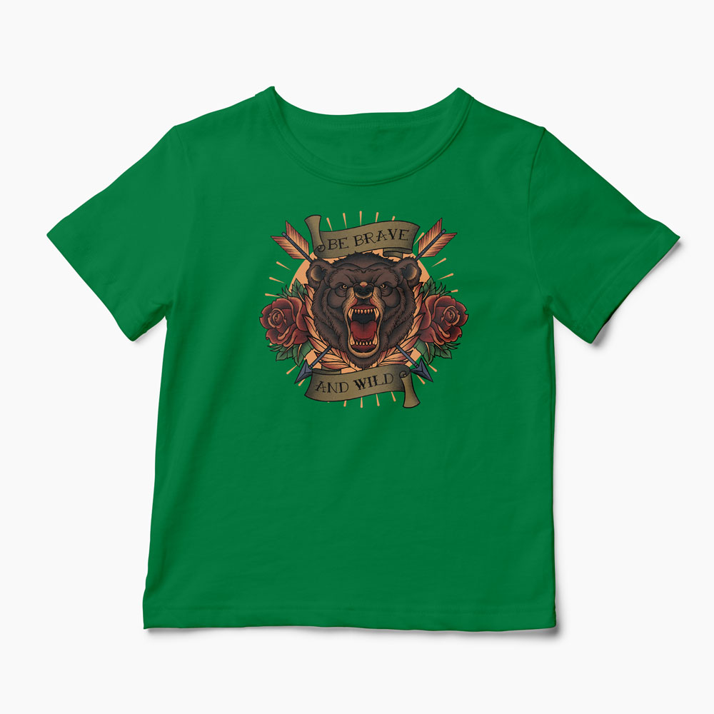 Tricou Urs Be Brave and Wild - Copii-Verde