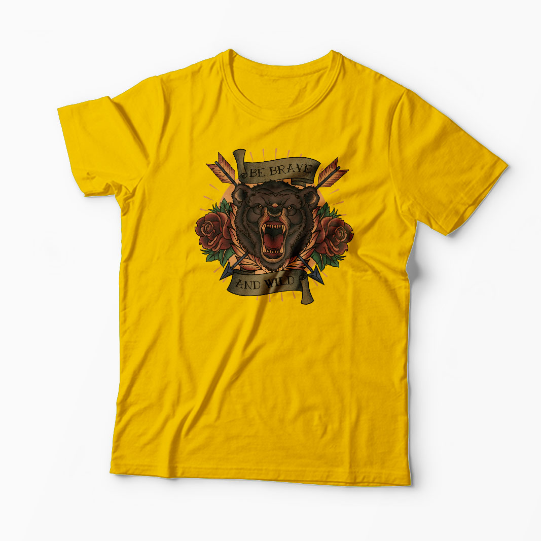 Tricou Urs Be Brave and Wild - Bărbați-Galben