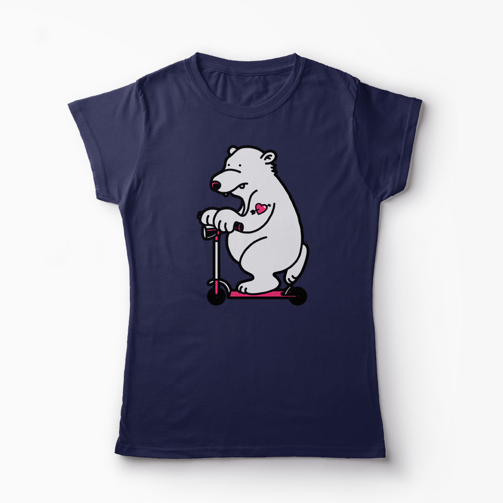 Tricou Urs pe Trotineta - Femei-Bleumarin