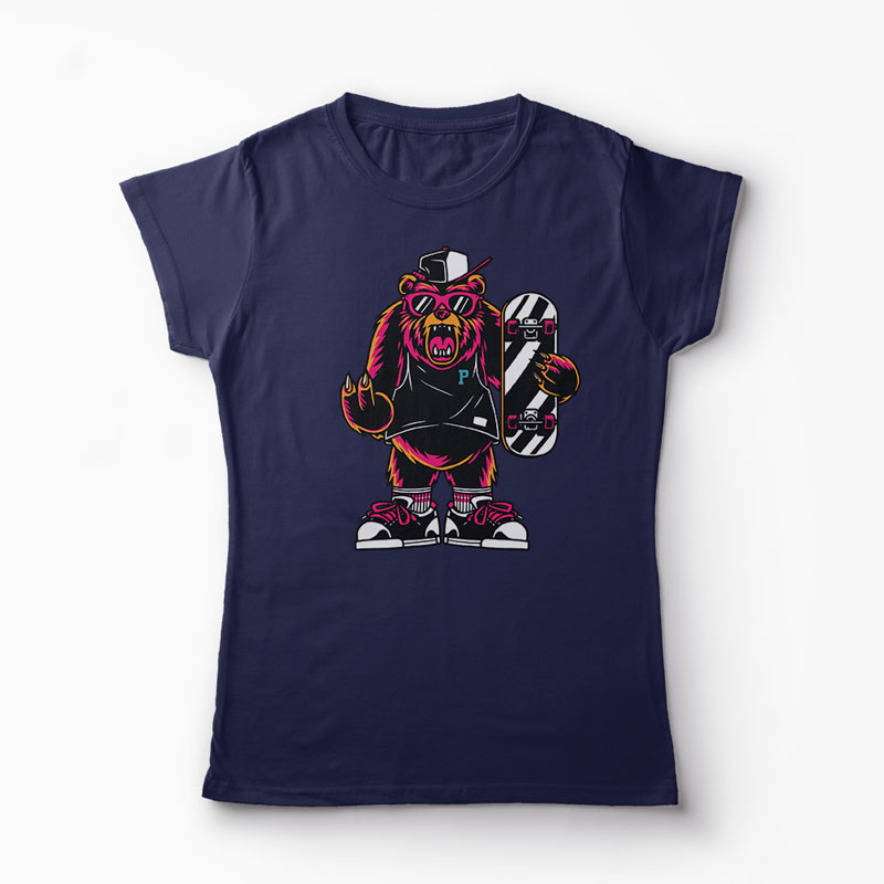 Tricou Urs Skateboard - Femei-Bleumarin