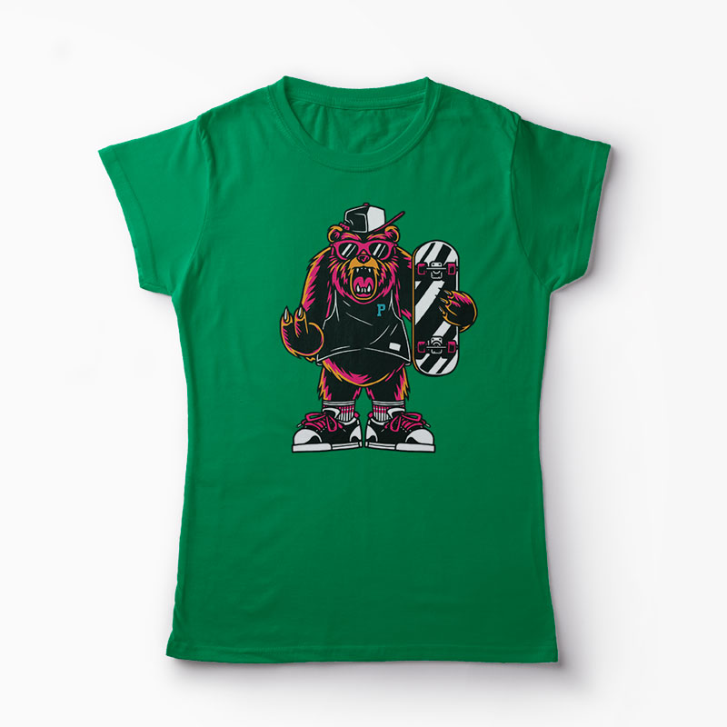 Tricou Urs Skateboard - Femei-Verde