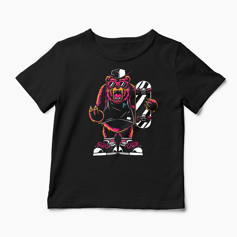 Tricou Urs Skateboard - Copii-Negru