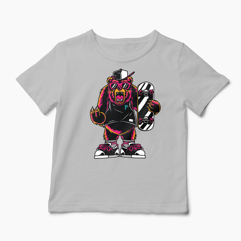 Tricou Urs Skateboard - Copii-Gri