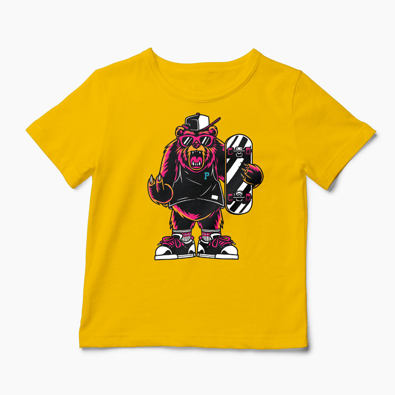 Tricou Urs Skateboard - Copii-Galben