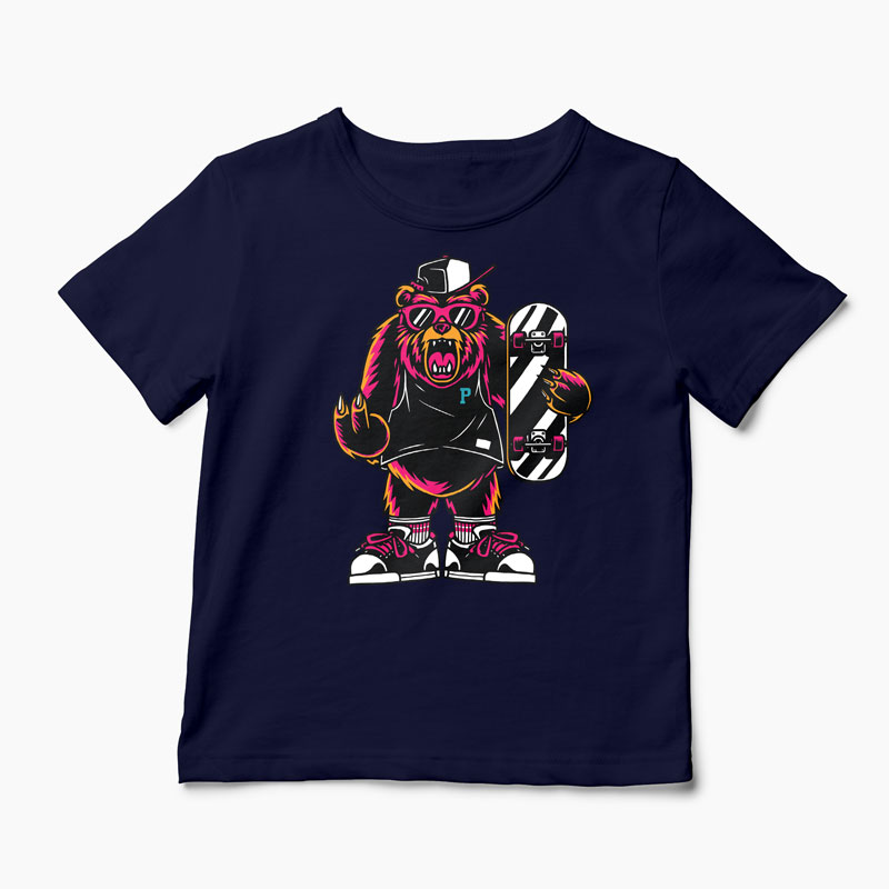 Tricou Urs Skateboard - Copii-Bleumarin