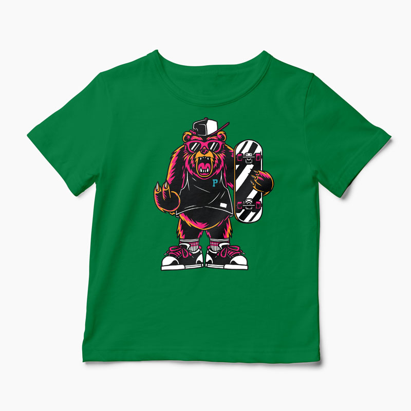 Tricou Urs Skateboard - Copii-Verde