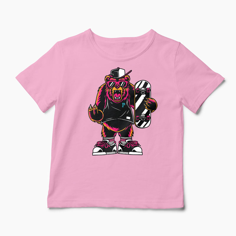 Tricou Urs Skateboard - Copii-Roz