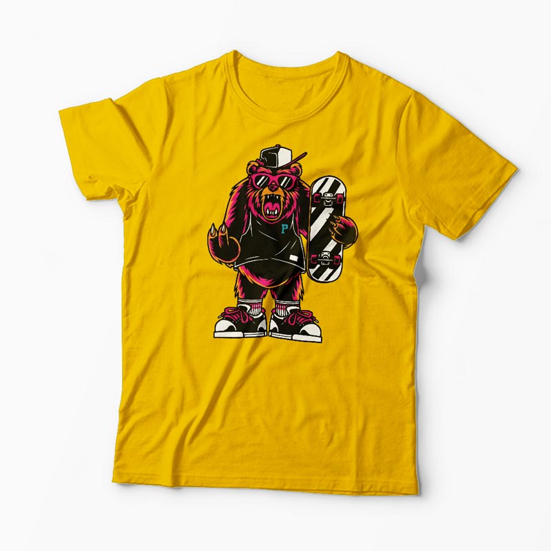 Tricou Urs Skateboard - Bărbați-Galben