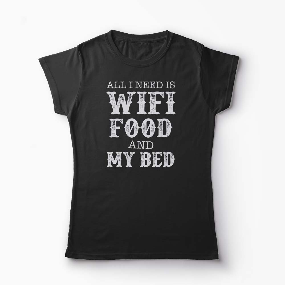 Tricou Wifi Food My Bed - Femei-Negru