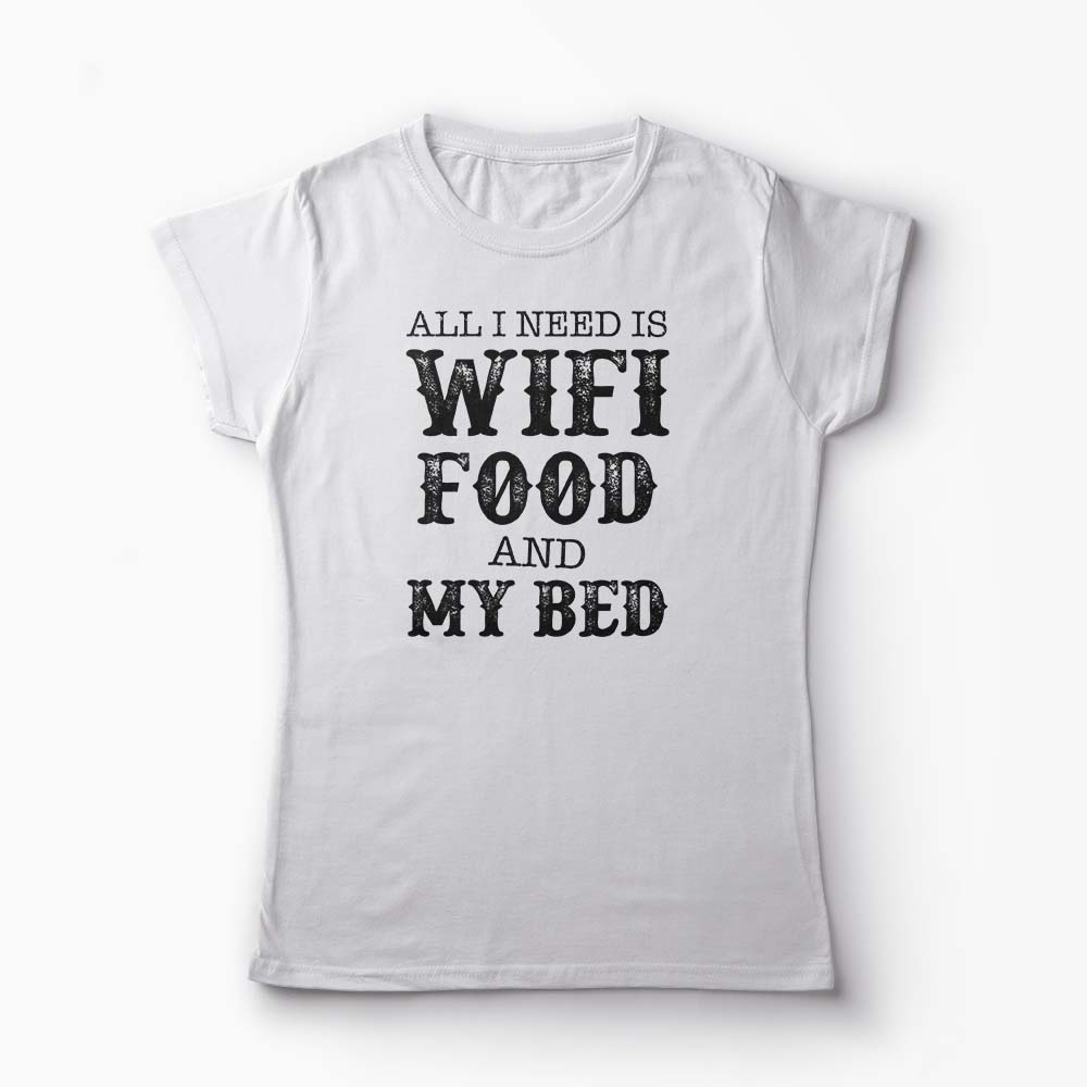 Tricou Wifi Food My Bed - Femei-Alb