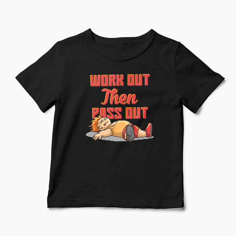 Tricou Work Out then Pass Out - Copii-Negru