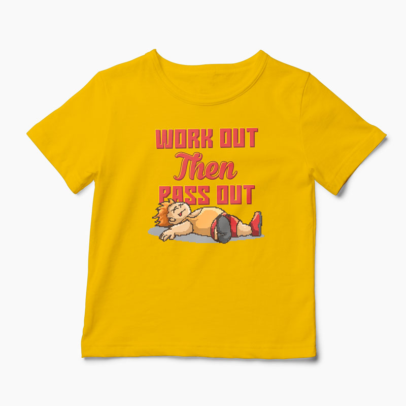 Tricou Work Out then Pass Out - Copii-Galben
