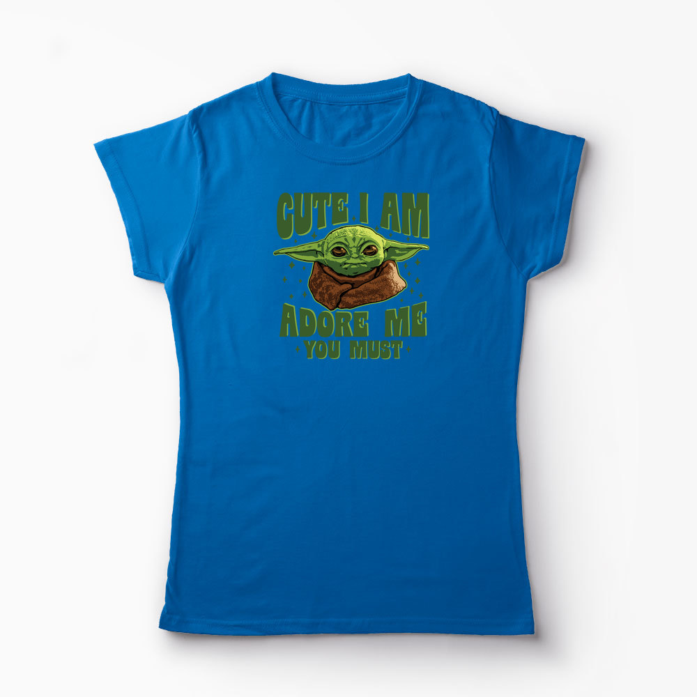 Tricou Yoda - Drăguț Sunt, Adoră-mă - Femei-Albastru Regal